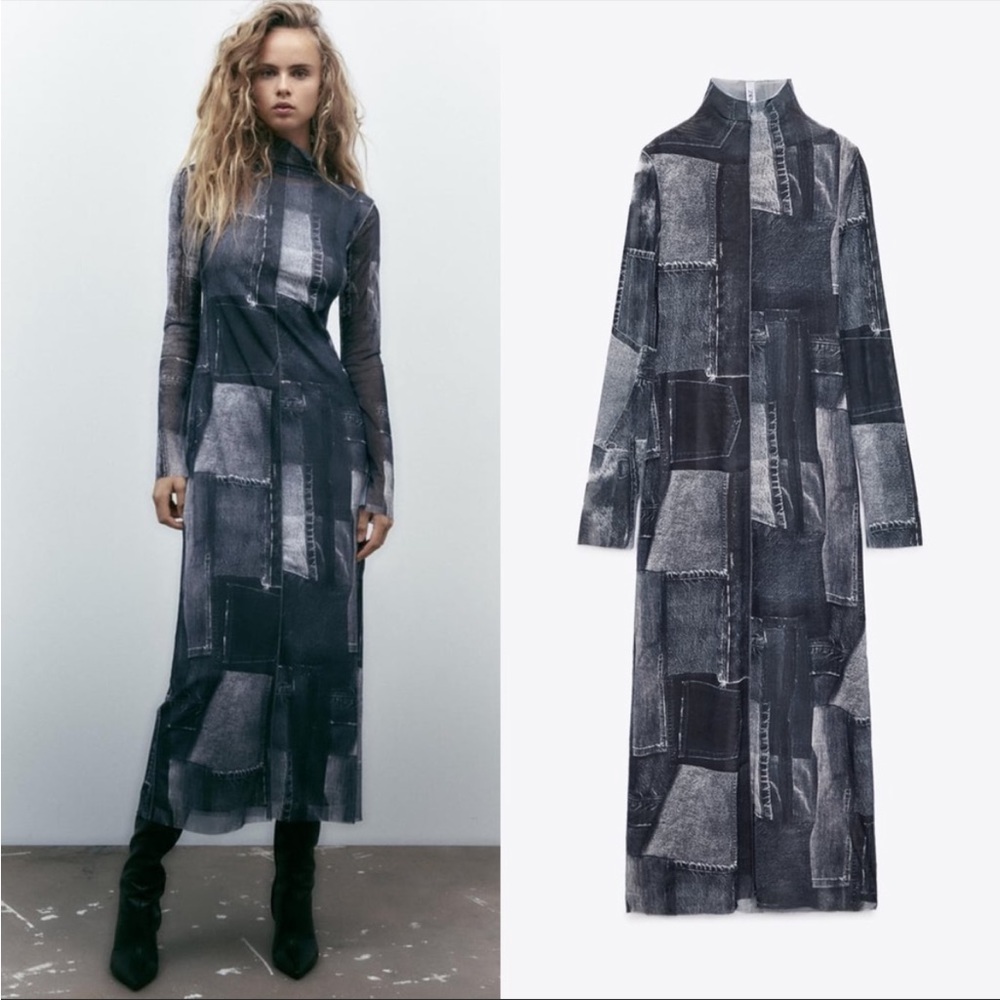 COPY - Zara patchwork Tulle dress . Denim look